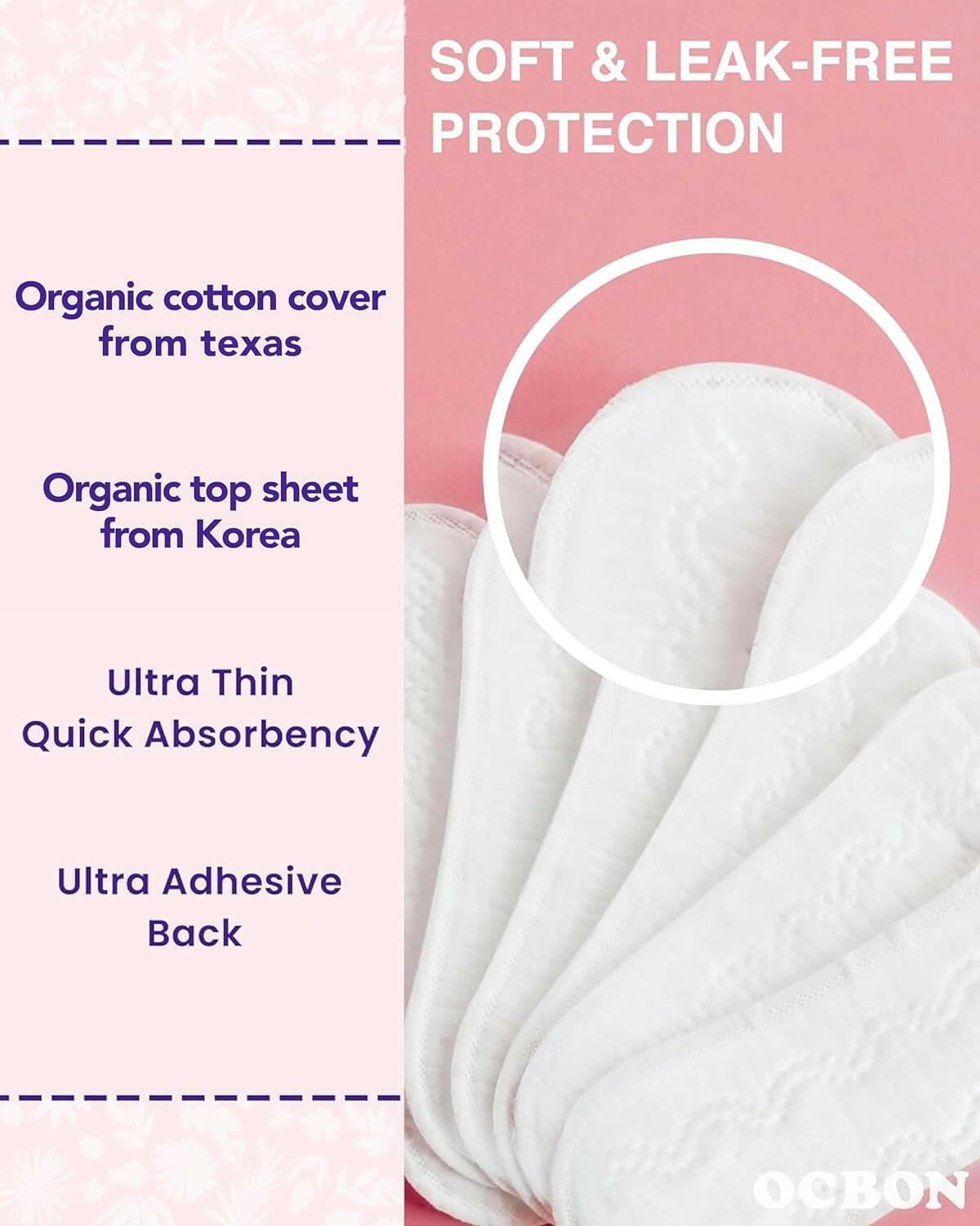 OCBON Ultra Thin Sanitary Pantyliners 1 Pack (Regular, 15.5cm, 40 Counts)