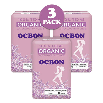 OCBON Ultra Thin Sanitary Pantyliners 3-Pack (Long, 18 cm, 108 Counts)